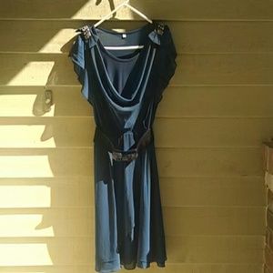 Cute navy chiffon dress with rhinestone details